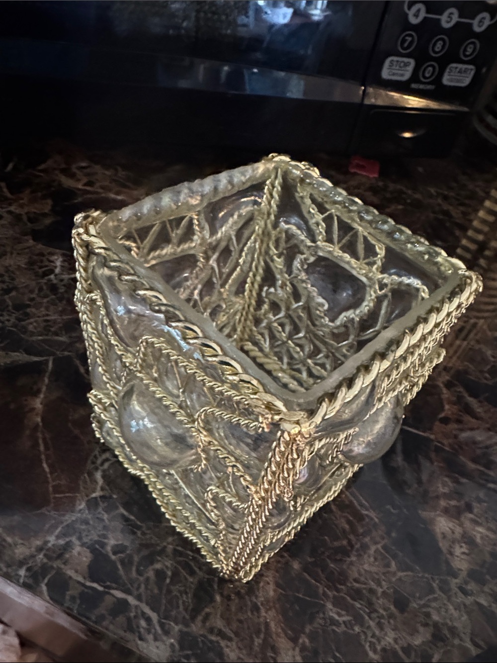 Gold Metal - Blown Glass Decorative Cube - Home Art
